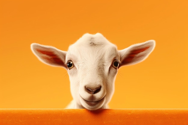 Cute goat isolated on orange background minimalism concept generative ai