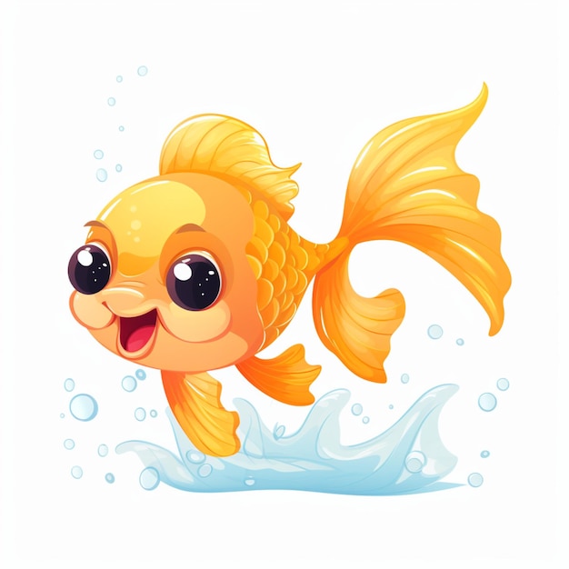 cute golden fish sea animal cartoon on white background