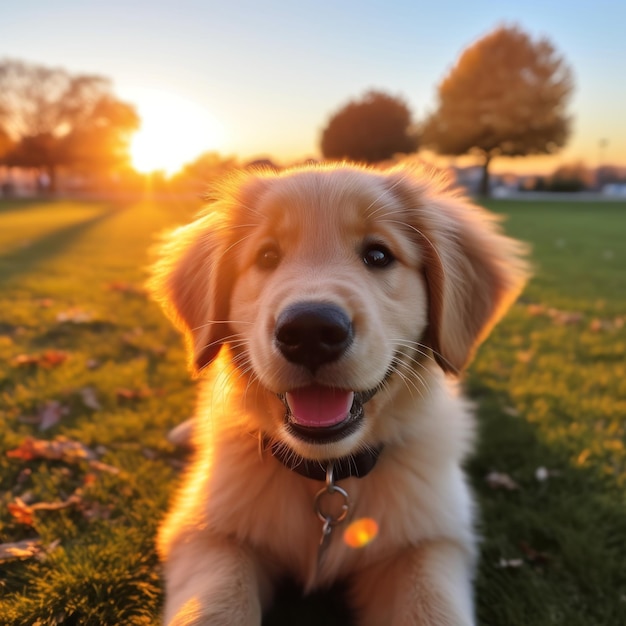 Cute golden puppy portrait