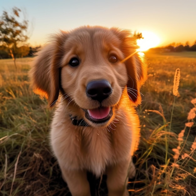 Cute golden puppy portrait