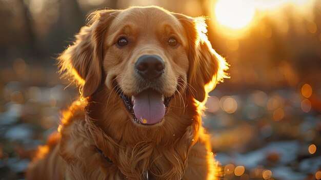 写真 秋の公園で可愛いゴールデンレトリバー犬 幸せなペット