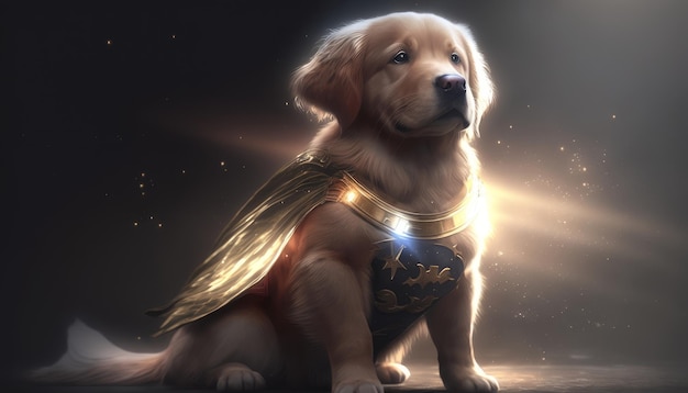 Cute golden retriever Super Hero art fantasy cinema illustration generative AI