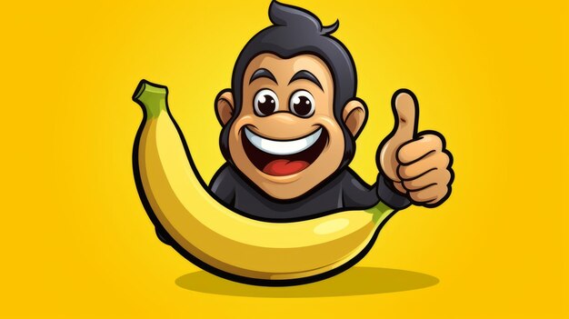 Cute gorilla thumbs up with banana cartoon vector icon illustration animal food icon isolated flat