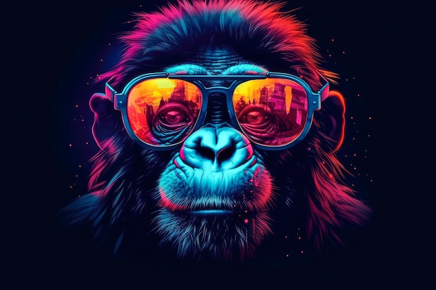 Cute gorilla wearing glasses animal on summer vacation animal illustration Ai generative