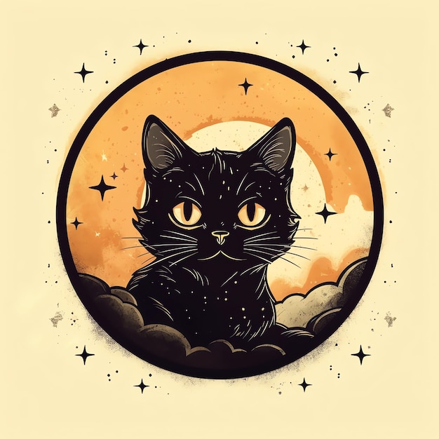 Photo cute goth kitten sitting on the moon