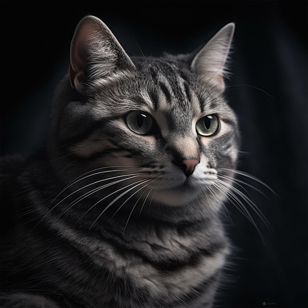 Cute Gray Cat Close up with Black Background