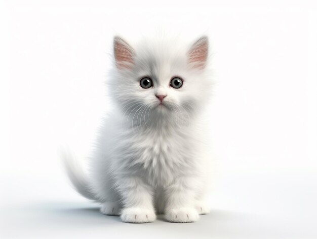 Cute gray kitten white background 3d rendering high quality