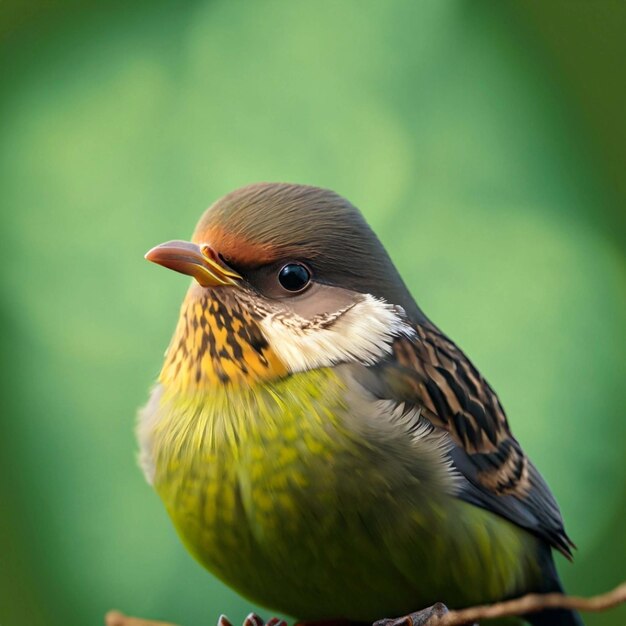 緑の背景の前に立つ、頭にサングラスをかけたかわいい緑の鳥 生成 AI