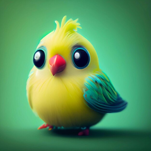 A cute green bird with sunglasses on its head standing in front of a green background Generative AI