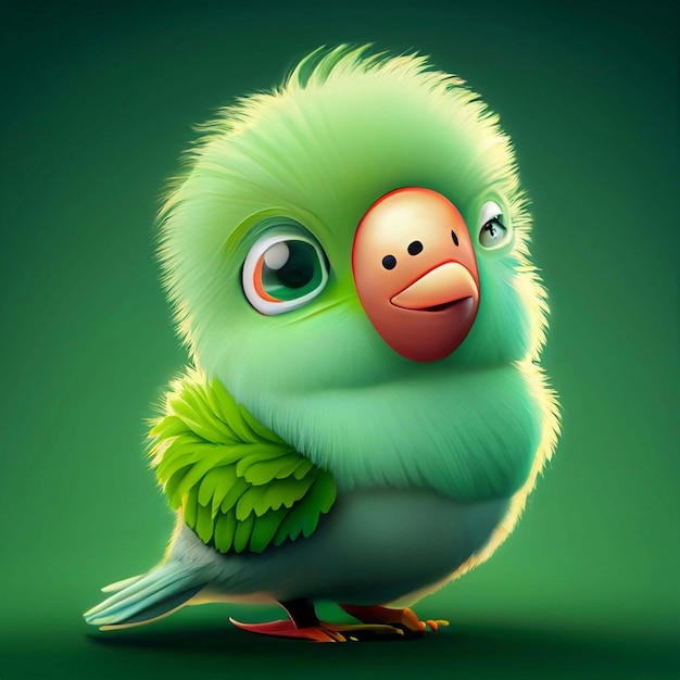 A cute green bird with sunglasses on its head standing in front of a green background Generative AI