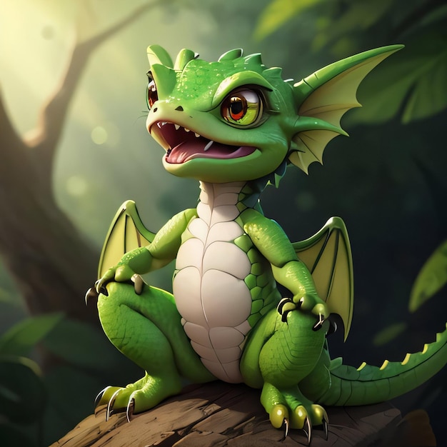 Cute Green Dragon 3D Art