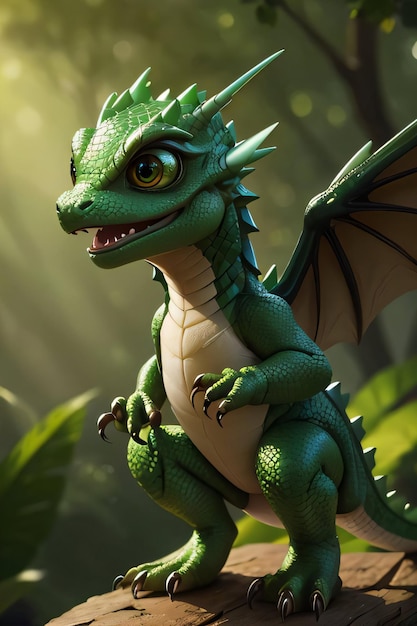 Cute Green Dragon 3D Art