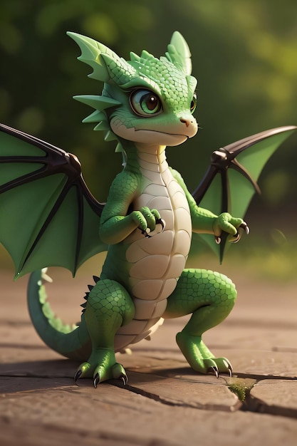 Милый зеленый дракон 3D Art