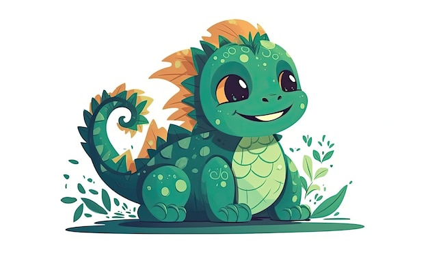 Cute green dragon baby Chinese new year symbol Cheerful fairytale animal generative AI