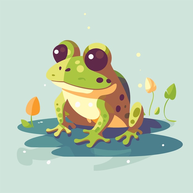 Photo cute green frog cartoon character adorable frog illustration