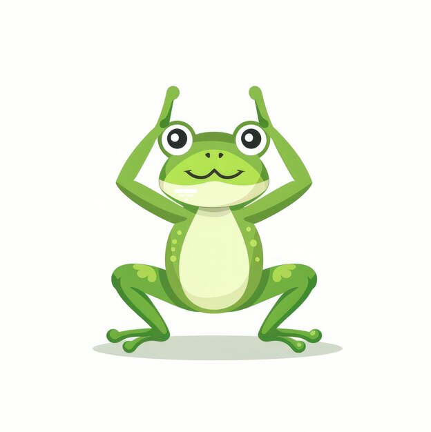 Photo a cute green frog engaged in yoga stretches against a white background