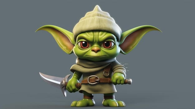 Cute green two eyed goblin wearing a metal helmet Generative Ai