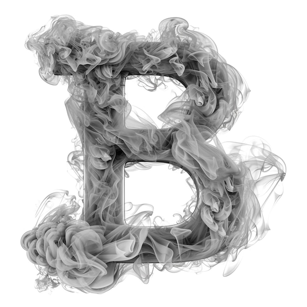 Photo cute grey alphabet b as smoke shape on white background