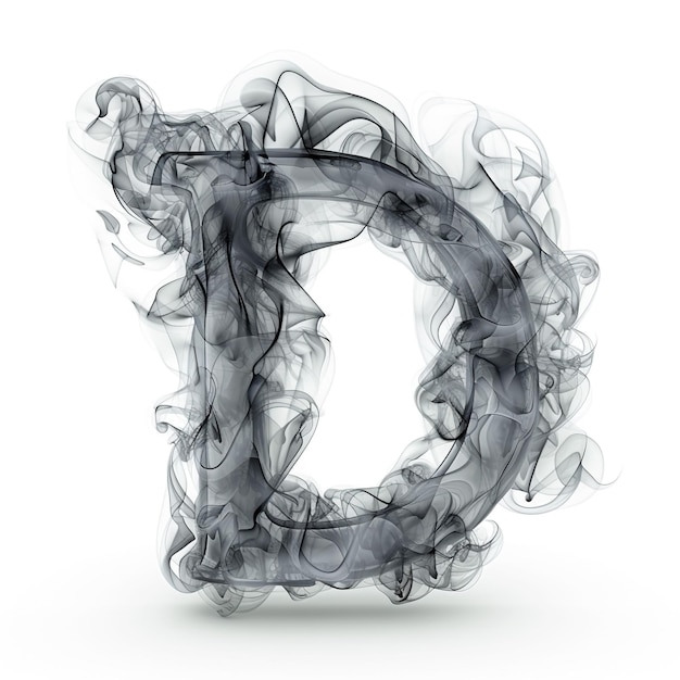 Cute grey alphabet D as smoke shape on white background