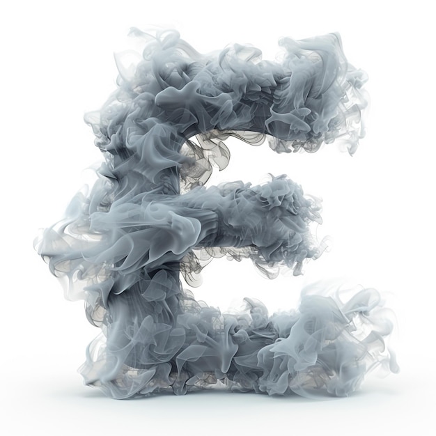 Photo cute grey alphabet e as smoke shape on white background