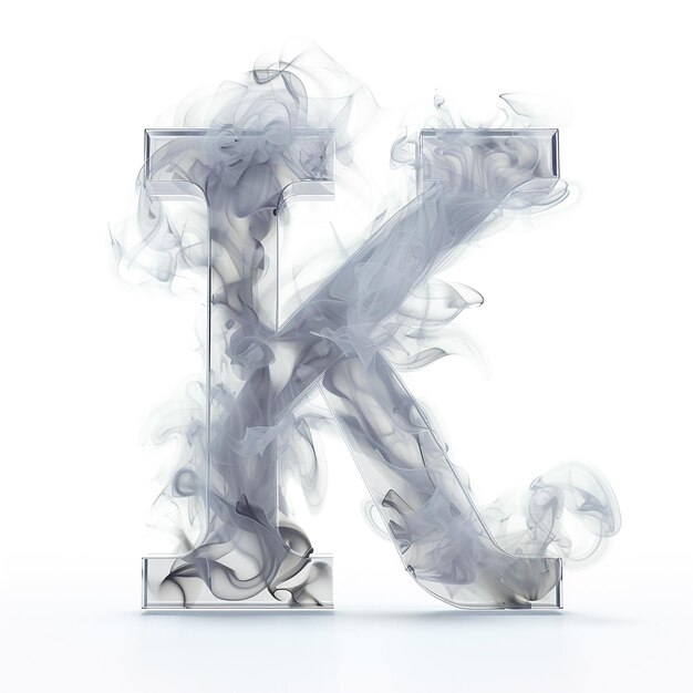 写真 白い背景の煙の形状の可愛い灰色のアルファベットk