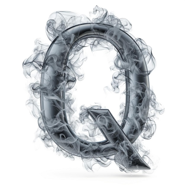 Photo cute grey alphabet q as smoke shape on white background