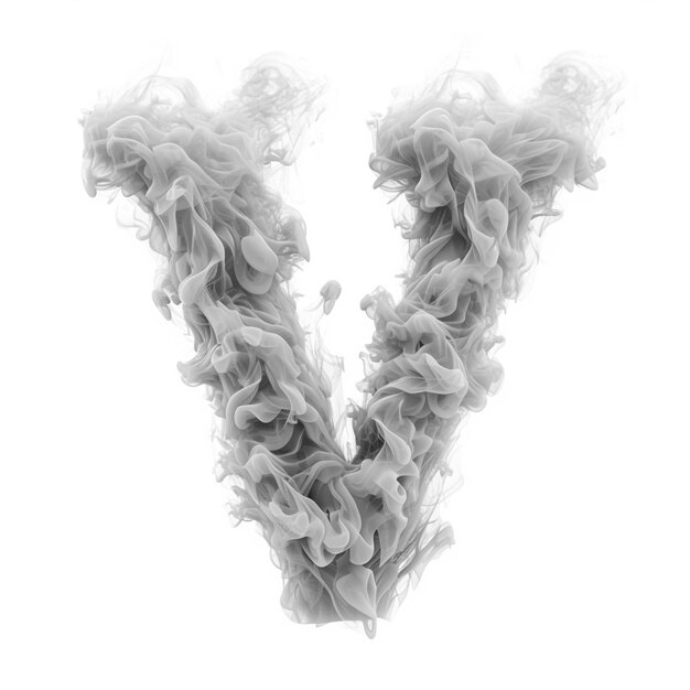 Photo cute grey alphabet v as smoke shape on white background