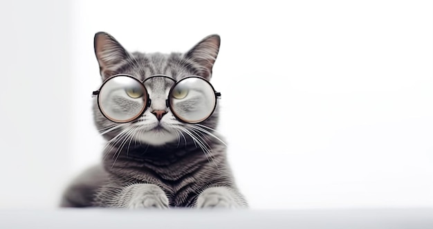 милый серый кот в очках