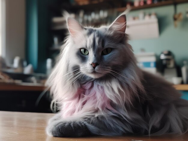 かわいい灰色のメインクーン猫が休んでいる生成 AI