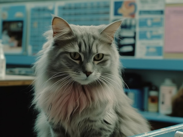 A cute grey maine coon cat is resting generative ai