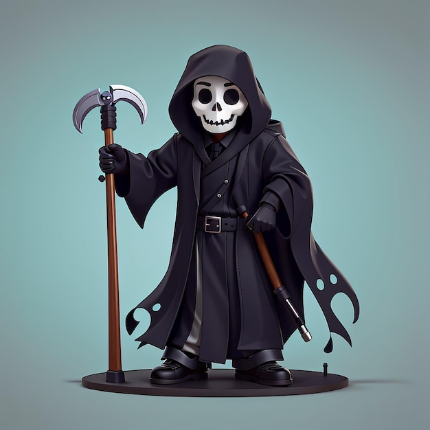 Cute Grim Reaper Holding Scythe Cartoon Vector Icon Illustration Halloween Holiday Icon Concept Isolated Premium Vector Flat Cartoon Style