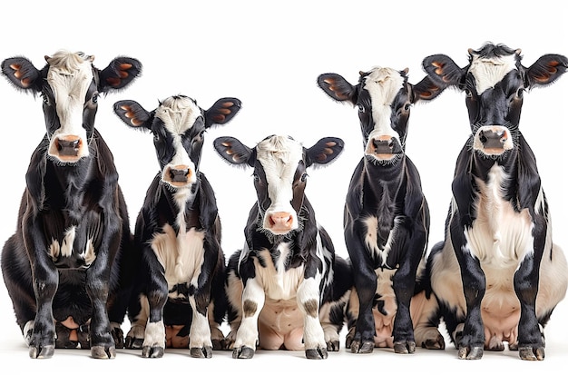 고립 된 색 배경 에 있는 소 와 송아지 의 귀여운 그룹