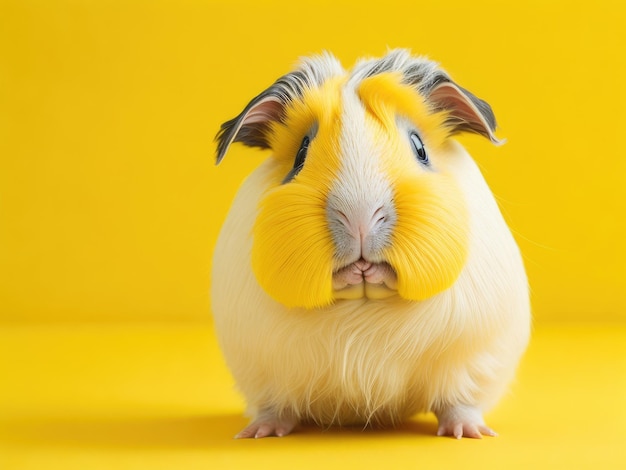Cute guinea pig on studio pastel yellow background ai generative