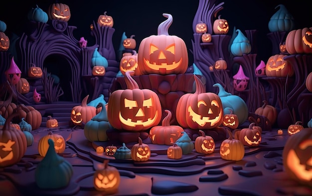 カラフルな 3drender 生成 AI を使用したかわいいハロウィーンの 3 d 背景