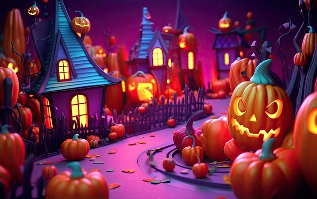 Foto simpatico sfondo 3d di halloween con ai generativa colorful3drender