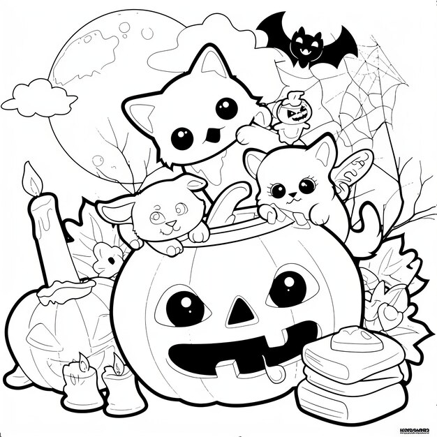 Premium Photo | Cute Halloween Animals in Pumpkin Coloring PagexACute