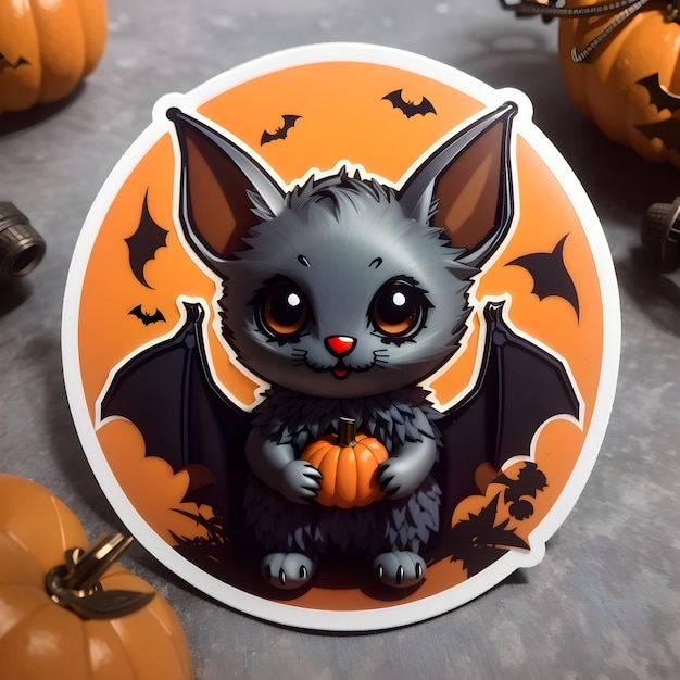 Cute Halloween bat sticker with pumpkins