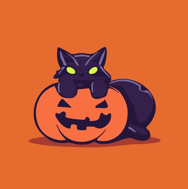 邪悪なカボチャのイラスト漫画の黒猫と邪悪なカボチャのハロウィーンとかわいいハロウィーン黒猫