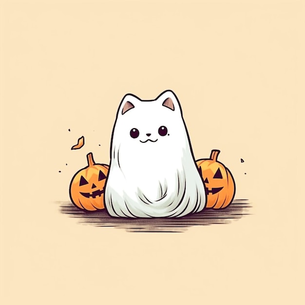 かわいいハロウィーンの猫の幽霊漫画のスタイル