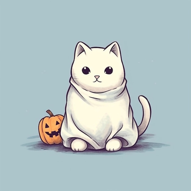 Photo cute halloween cat ghost cartoon style