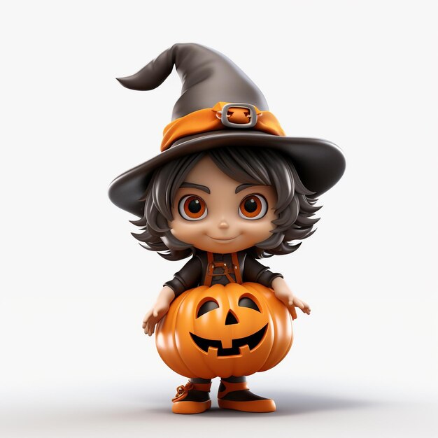 Cute halloween character avatar with pumpkin 3d on white background