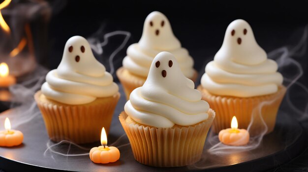 Photo cute halloween ghost cupcakes