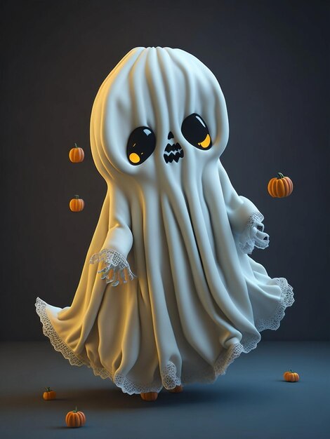 Photo cute halloween ghost white dress