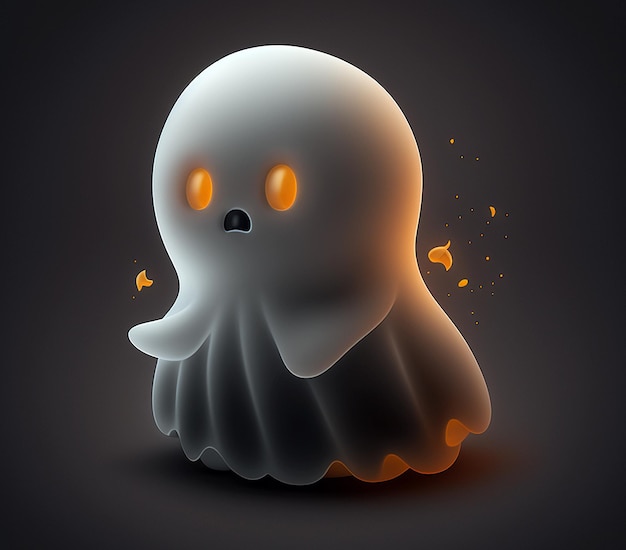 Cute Halloween Ghost With Black Background Illustration By Generative AI