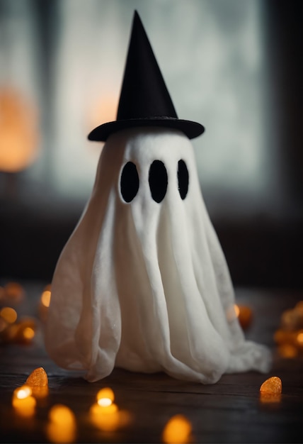 a cute Halloween ghost with a tiny party hat