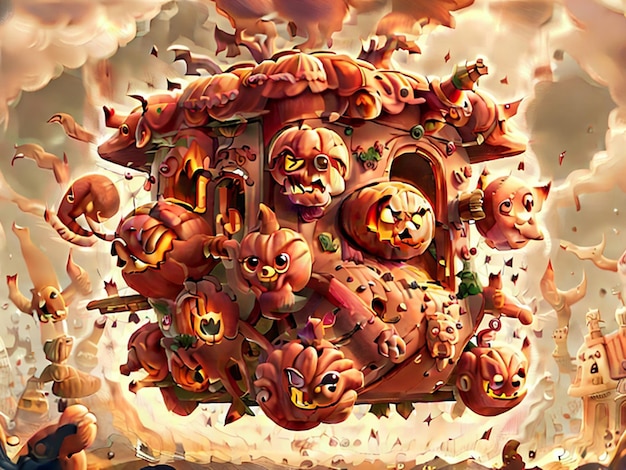 Cute Halloween ghosts and pumpkins repeating pattern
