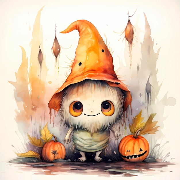 Cute halloween monster Watercolor illustration