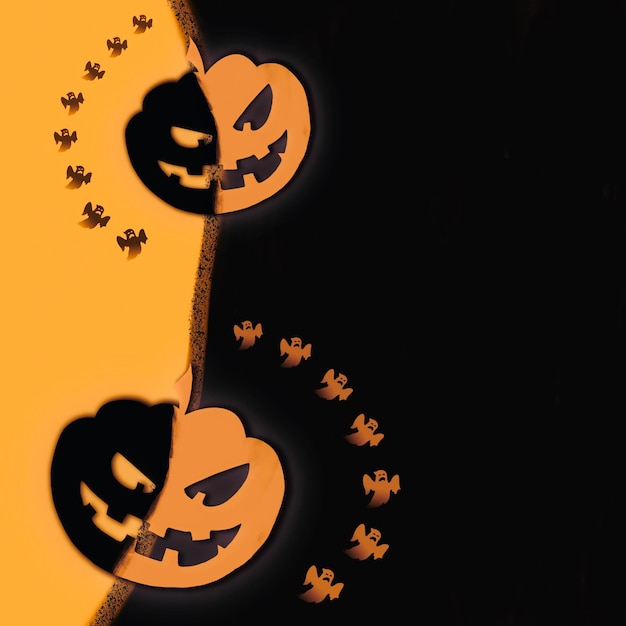 Cute halloween pumpkins with flying ghosts design