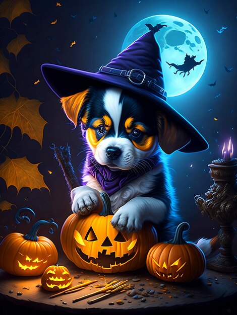 Cute Halloween Puppy Ai Generative