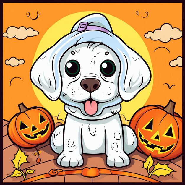 Photo a cute halloween puppy clip art sticker illustration
